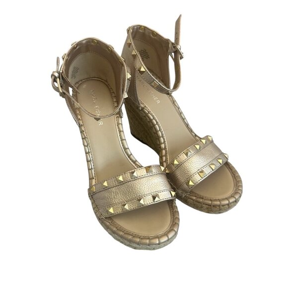 Marc Fisher Kegan Metallic Wedge Sandals Stud Heels Leather Size 7.5 Women's - Picture 3 of 13